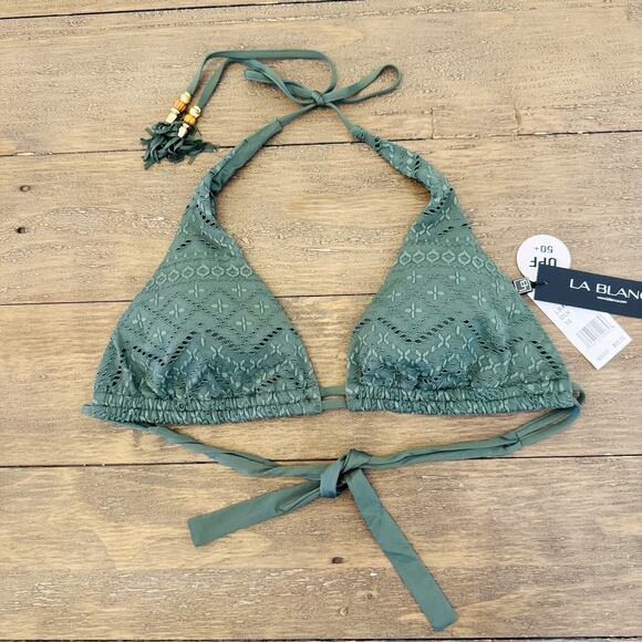 La Blanca NWT Size 10 Saltwater Sands Crocheted Olive Green Triangle Bikini Top - Picture 2 of 11